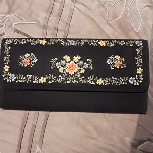 Embroidered black clutch purse
